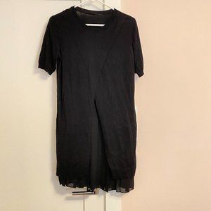 Giordano Ladies Crew Neck Short Sleeve Knit Dress Pleated Asymmetric BlackSize M